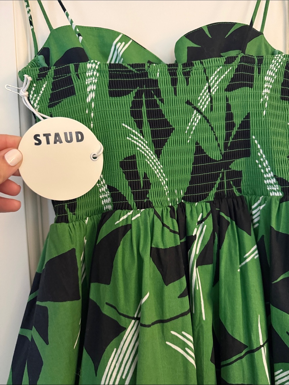 STAUD Green and Black Abstract Tie-Strap Dress - Picture 3 of 4